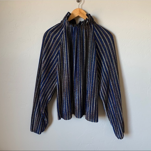 Karlie Metallic Blue/Silver/Multi Party Blouse - Picture 7 of 12